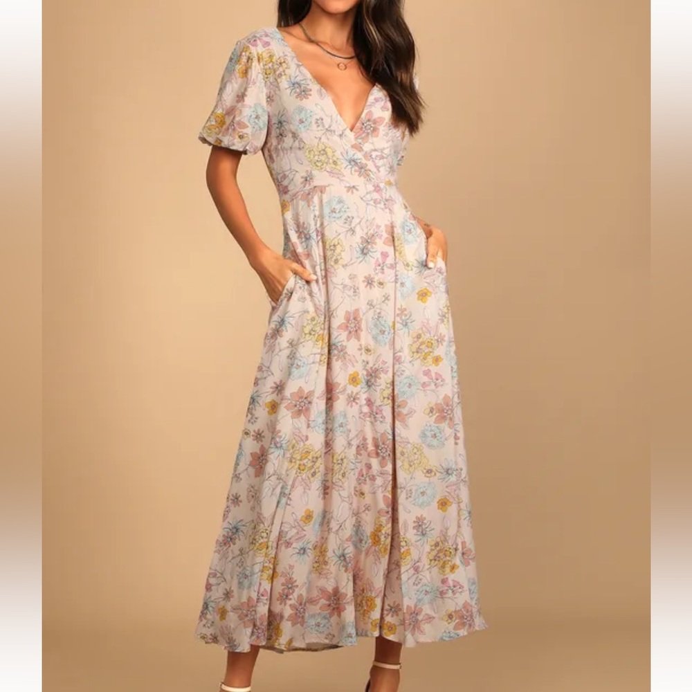 Flourishing Feelings Pink Floral Print Puff Sleeve Midi Dress